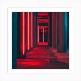 Red Light In A Hallway Art Print