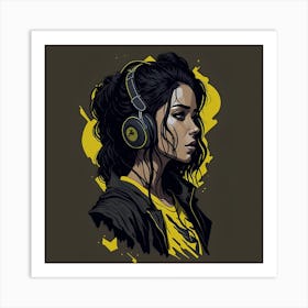 Girl With Headphones Art Print