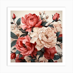 vintage flower art work Art Print