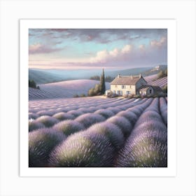 Lavender Field Sunset Vintage AI Art Print