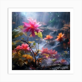 Lotus Flower In The Rain Art Print