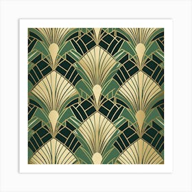 Art Deco inspired wallpaper pattern featuring stylized palm leaves and geometric shapes Art Print