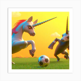 Two Unicorns Playing Football Art Print