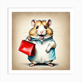 Hamster With Shopping Bag 2 Art Print