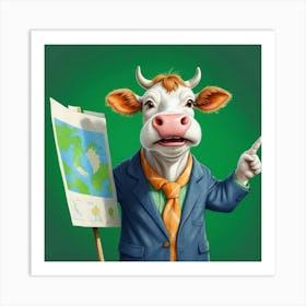 Cow Holding A Map Art Print