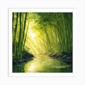 A Stream In A Bamboo Forest At Sun Rise Square Composition 323 Art Print