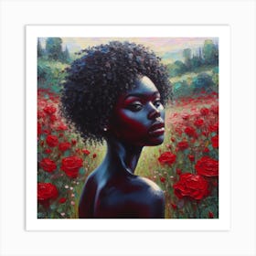 Black Woman In A Red Field Art Print