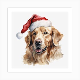 Golden Retriever Santa Hat 12 Art Print