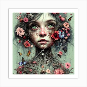 Little Girl With Butterflies Art Print