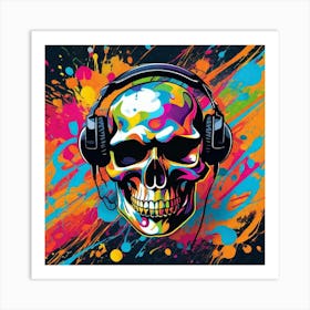 Skull With Headphones 17 Art Print