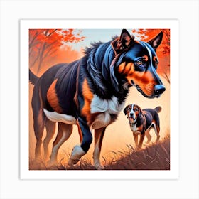 Two Dogs In The Woods 1 Art Print
