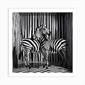 Zebra Caught In The Middle Of A Hypnotic Illusion As Its Black And White Stripes Never End But Conti Art Print