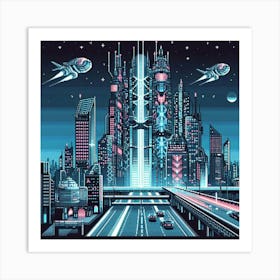 8-bit cybernetic city Art Print