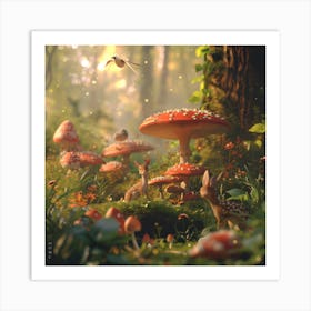 Forest Full Of Mushrooms Art Print