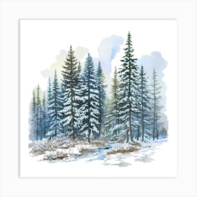 Watercolor Winter Forest Art Print