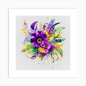 Watercolor Mardi Gras Flower Bouquets 21 Art Print