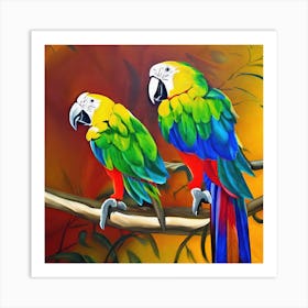 2 Colorful Parrots Painting Art Print