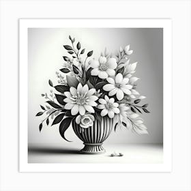 Black And White Flowers In A Vase Art Print