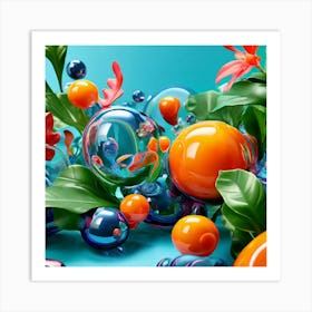 3d Bubbles Colors Dimensional Objects Illustrations Shapes Plants Vibrant Textured Spheric (4) Art Print