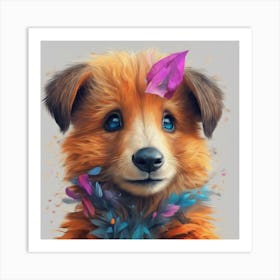 Puppy With Flowers Art Print