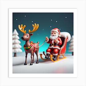 Santa Claus And Reindeer 3 Art Print