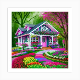 Pink House In The Garden Art Print