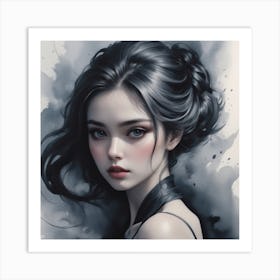Portrait Of A Girl With Black Hair Art Print