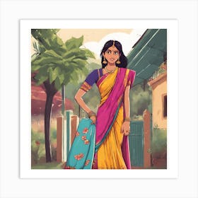 Indian Woman In Sari 2 Art Print