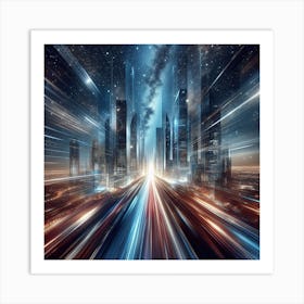 Futuristic City At Night 1 Art Print