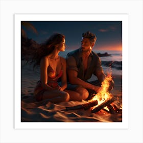 Romantic Couple At The Beach Art Print