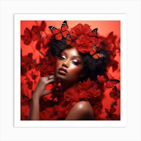 Beautiful African Woman With Butterflies Art Print