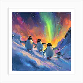 Penguins In The Snow 4 Art Print