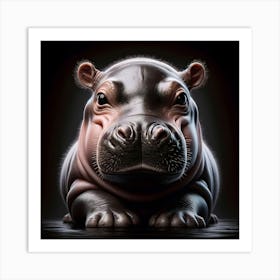 Baby Hippo on black background Art Print