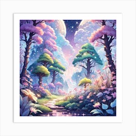 A Fantasy Forest With Twinkling Stars In Pastel Tone Square Composition 339 Art Print