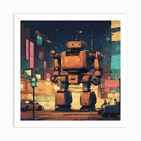 Minimalist Color Sketch Of Sci Fi Cute Robot In A (1) Art Print