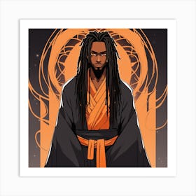 Handsome Black Man With Long Dreads And Orange Eyes In Black Robes Anime Style 145509077 Art Print