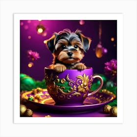 Yorkshire Terrier Puppy In A Cup Art Print