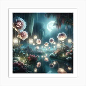 Roses In The Moonlight 1 Art Print