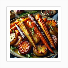 A Close Up Of A Plate Of Root Vegetables, Includin Art Print