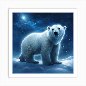 Furry White Polar Bear in the Moonlight Art Print