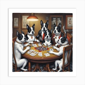 Boston Terriers Playing Poker~Reimagined 1 Art Print