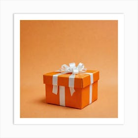 Gift Box On Orange Background 1 Art Print