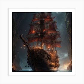 Pirate Ship In The Cave Art Print