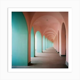 Pink And Blue Arches In A Hallway Art Print