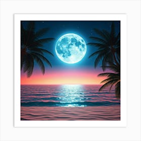 Full Moon On The Beach 1 Art Print