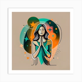 Praying Woman, One Line, Digital Art Art Print