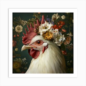 Rooster With Flowers Art Print