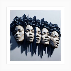 Five Women'S Heads Art Print