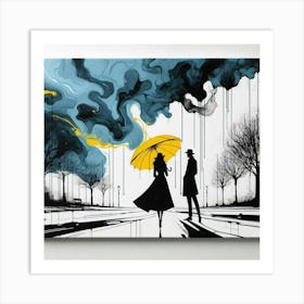 Silhouette of a woman and a man 4 Art Print