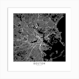 Boston Black And White Map Square Art Print
